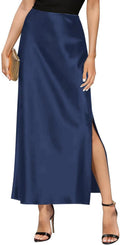 Women's Satin High Waisted Side Split Maxi Skirt - Flowy Silk Look as