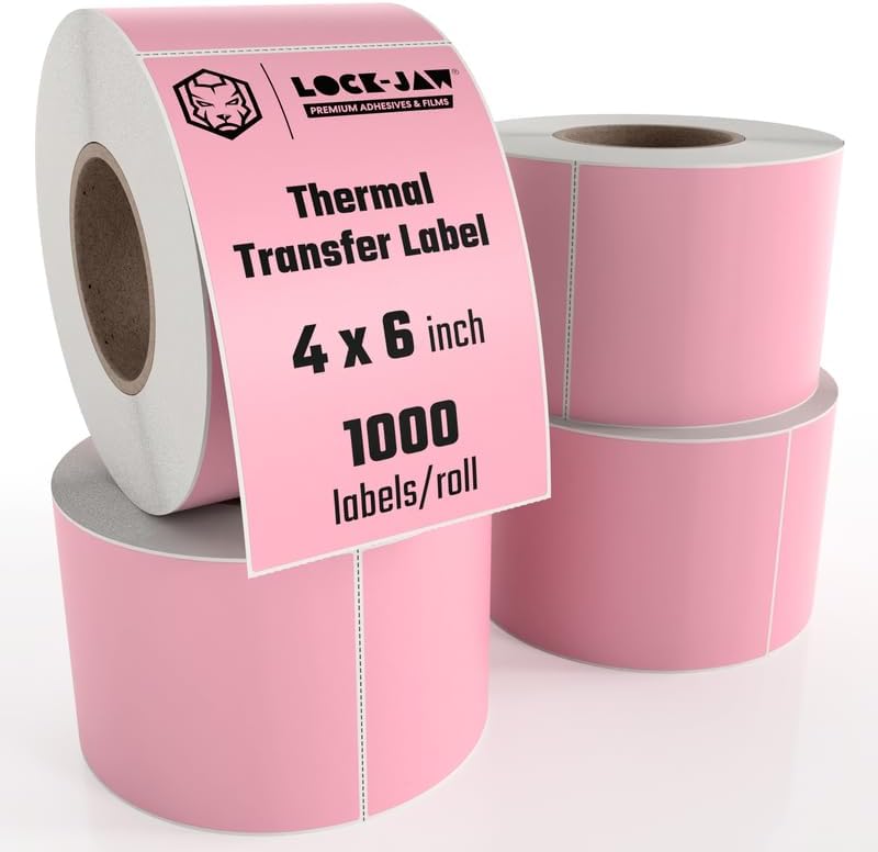 Lock-Jaw 4x6 Pink Thermal Labels - 1000/roll, for Shipping & Barcoding - 4 Pack