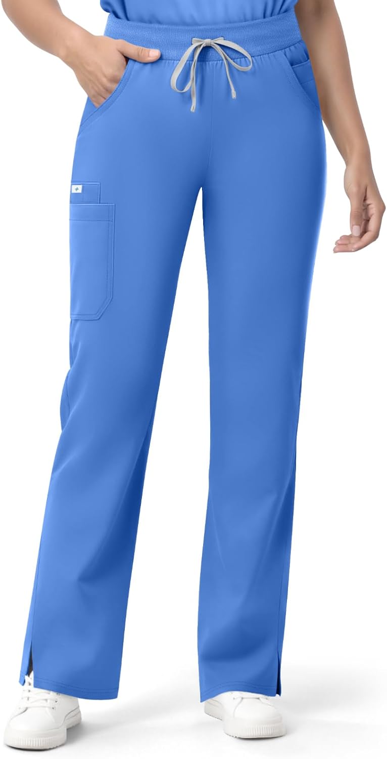 Straight Leg Scrub Pants for Women with 7 Pockets & Drawstring