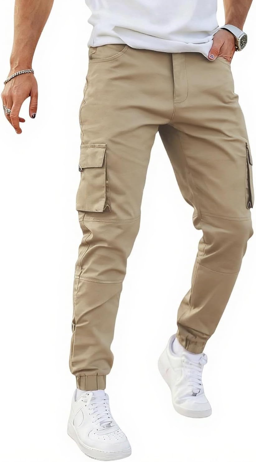 GINGTTO Mens Cargo Jogger Pants with Zipper Pockets for Comfort
