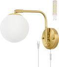 Wall Sconces Plug in Dimmable Swing Arm Wall Lights - Milky Glass