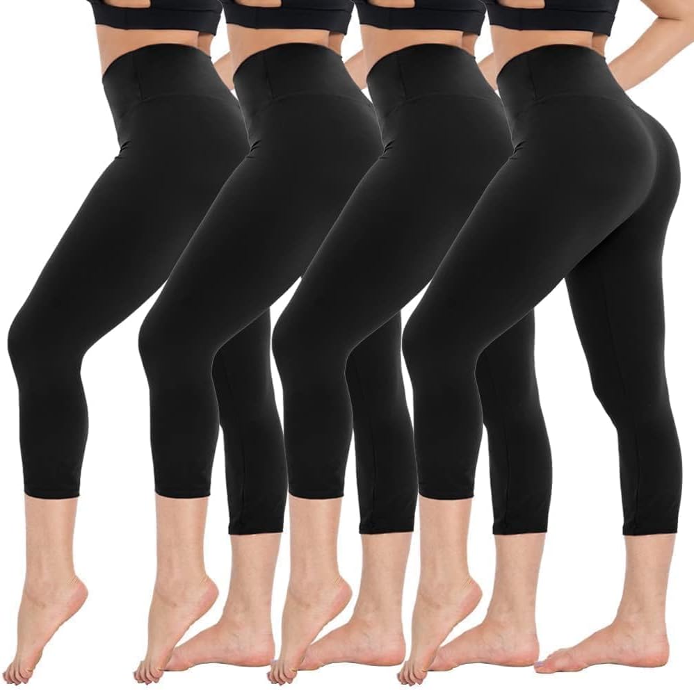 High Waist Tummy Control Capri Leggings with Pockets