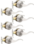 Satin Nickel Passage Door Knobs 6 Pack - Modern Wave Lever