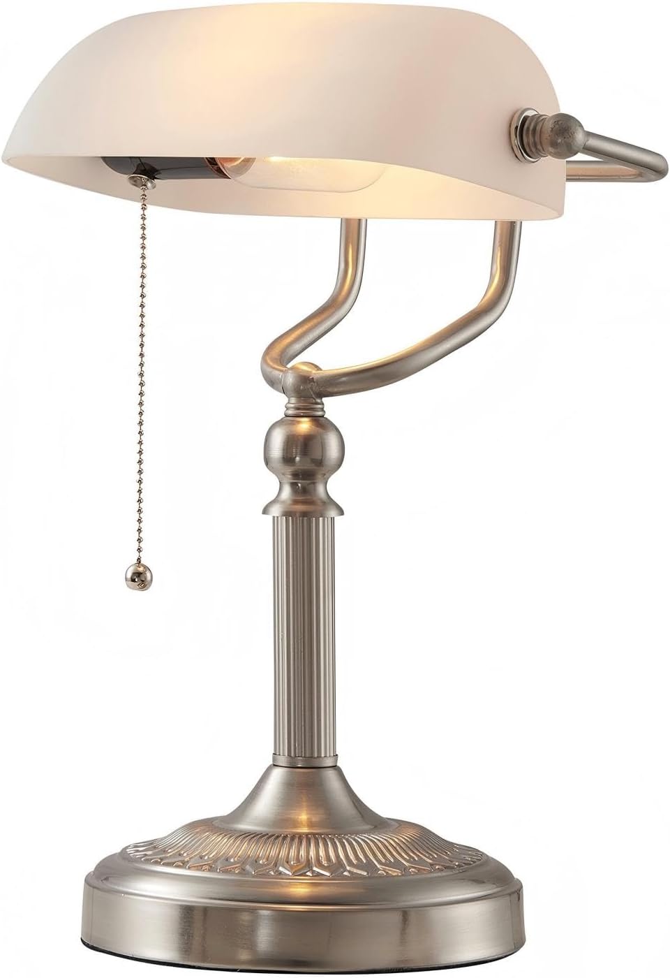 Newrays White Matted Glass Bankers Desk Lamp with Pull Chain Switch