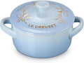 Mini Round Cocotte 8 oz Coastal Blue with Gold Applique - Stoneware