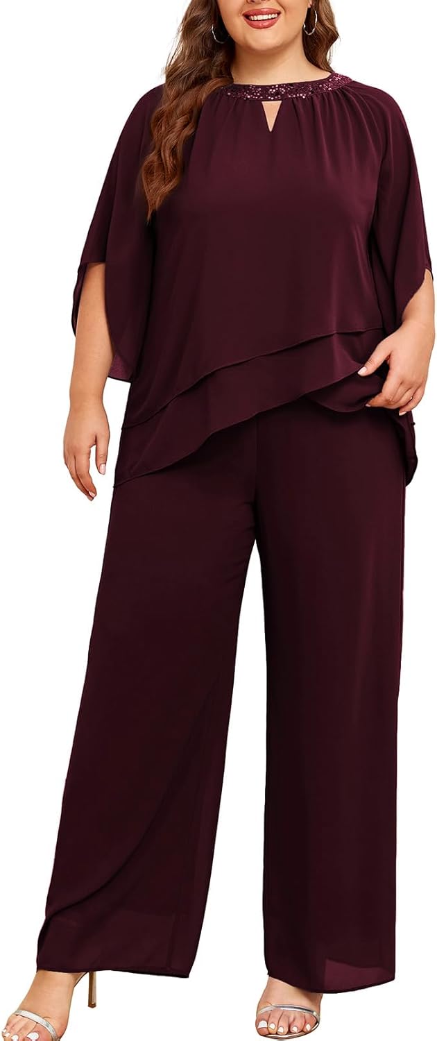 Hanna Nikole Mother of Bride Pant Suits Plus Size Chiffon Outfit