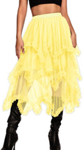 Kaei&Shi Long Tulle Skirt for Women - Asymmetrical Ruffle Style