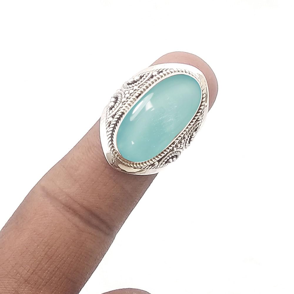 Elegant Fine Sterling Silver Ring with Natural Aqua Chalcedony
