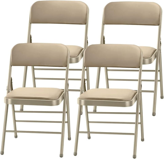 Pack of 4 Folding Chairs with Steel Frame and Foam Padding
