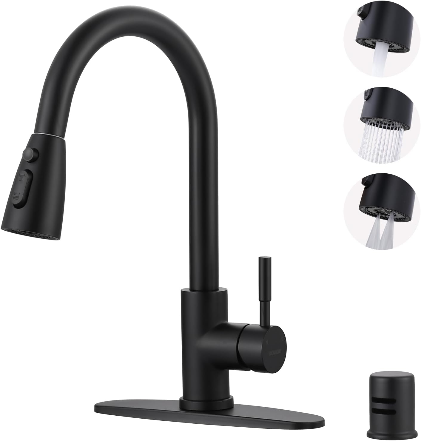 WOWOW Kitchen Faucet with Air Gap: Matte Black Finish Set