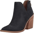 Kathemoi Womens Slip on Ankle Boots V Cutout Pointed Toe Mid Heel Easy
