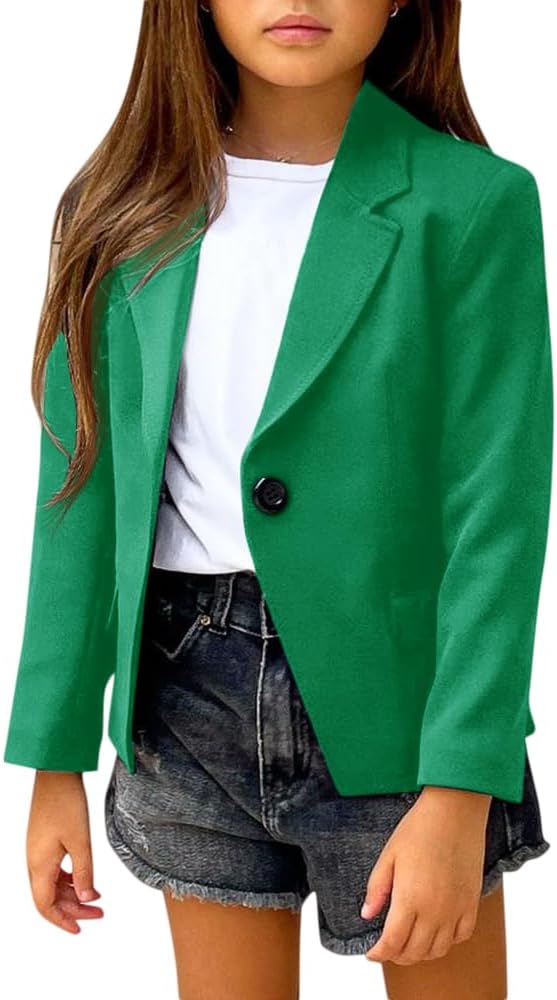 rrhss Girls Solid Color Lapel Suit Coat Blazer for All Occasions