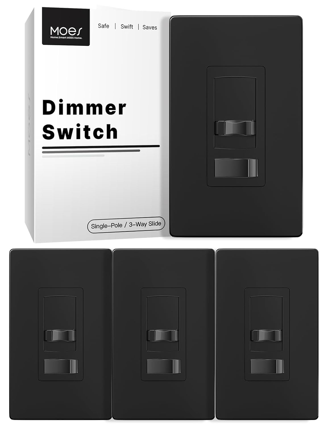 MOES Black Dimmer Light Switches for LED, CFL, and Incandescent