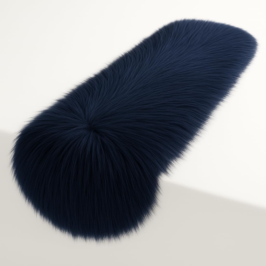 Navy Blue Faux Fur Table Runner for Holiday and Year-Round Decor