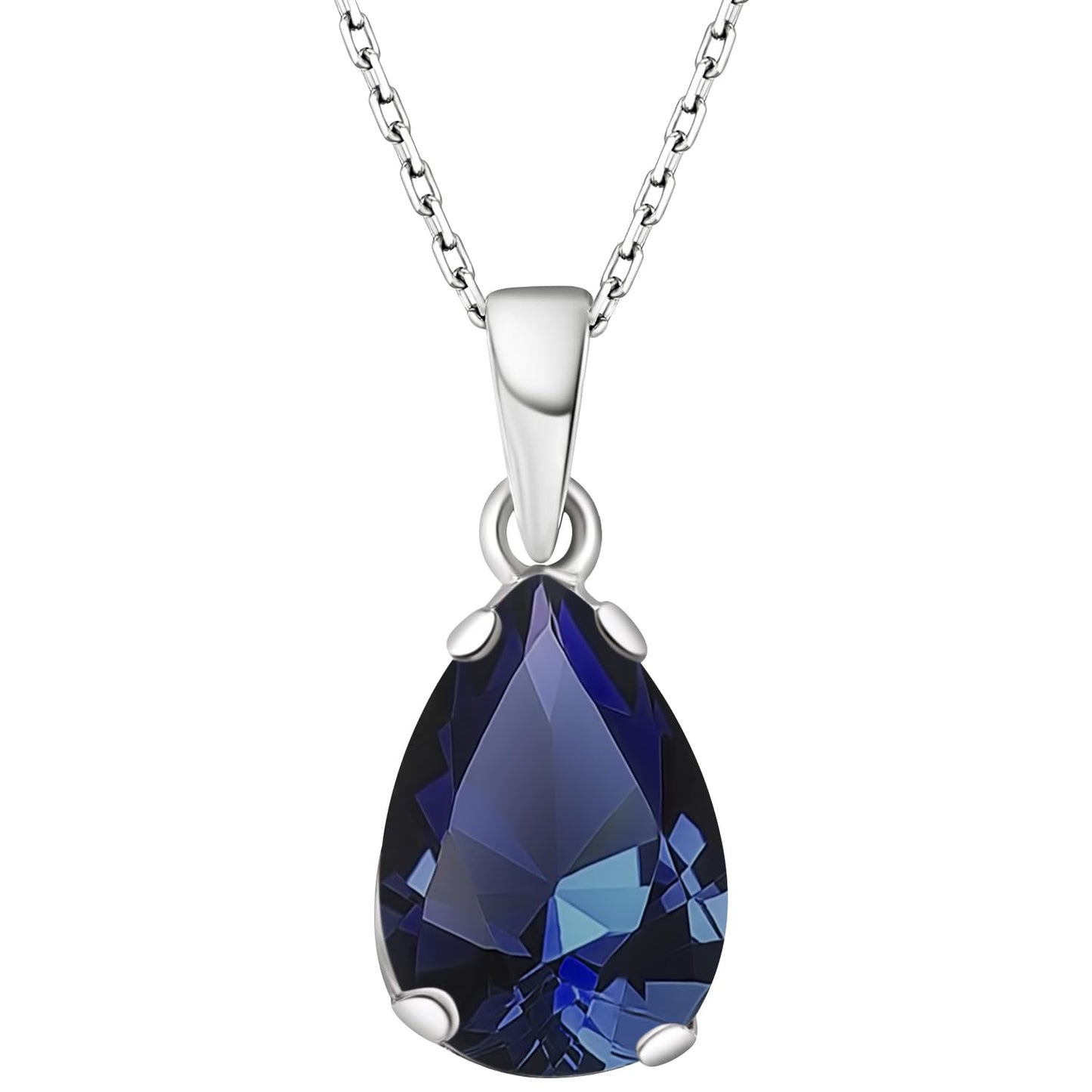 925 Sterling Silver Sapphire Necklace - Elegant Teardrop Design