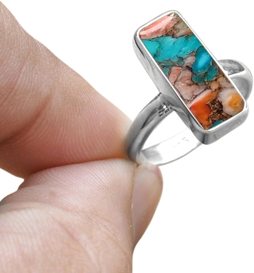 Sterling Silver 925 Ring for Women with Genuine Turquoise Gemstone