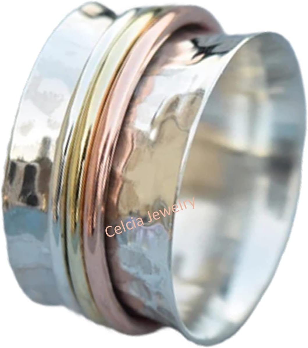 Natural 925 Sterling Silver Spinner Ring for Meditation & Fidgeting