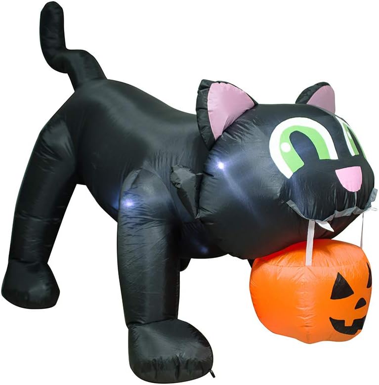 Giant Black Cat with Pumpkin Inflatable LED Lights for Halloween