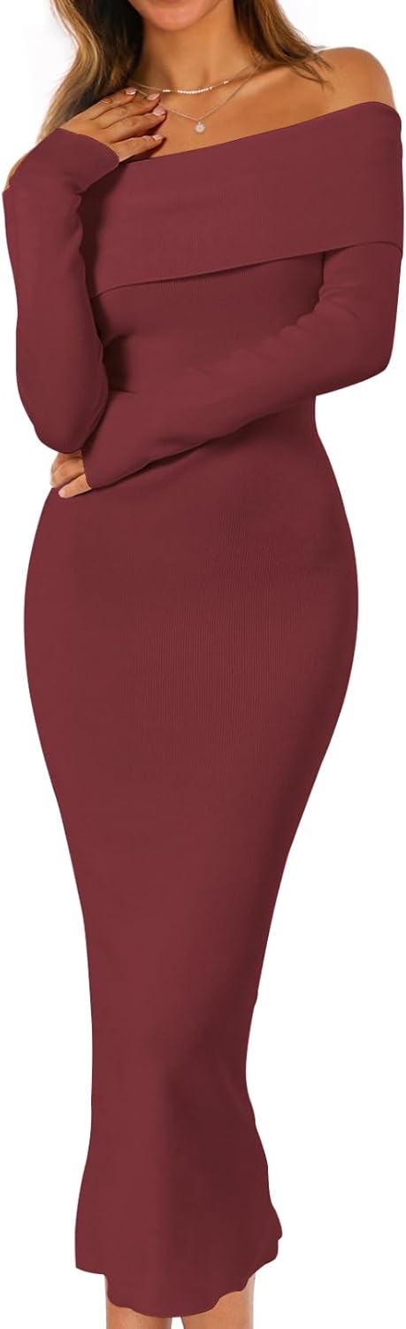 MEROKEETY Women's Off Shoulder Bodycon Sweater Dress for 2025
