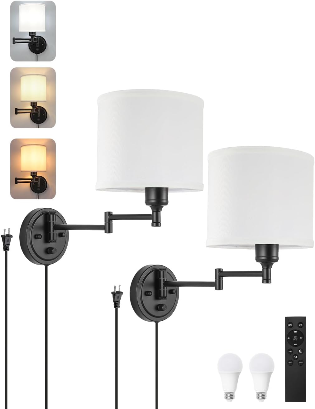 Adjustable Color Plug in Wall Sconces with Remote Control