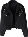 Women Oversized Pearl Embellished Denim Trucker Jacket - Stylish Fit