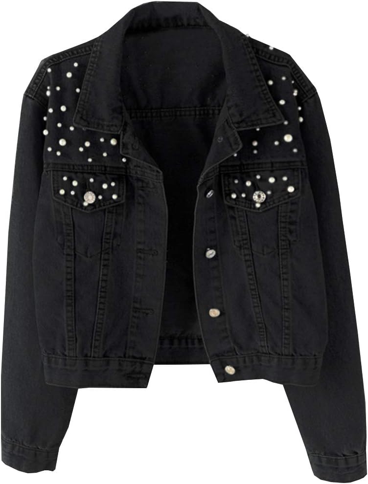 Kedera Women Oversized Denim Jacket with Embroidered Pearls