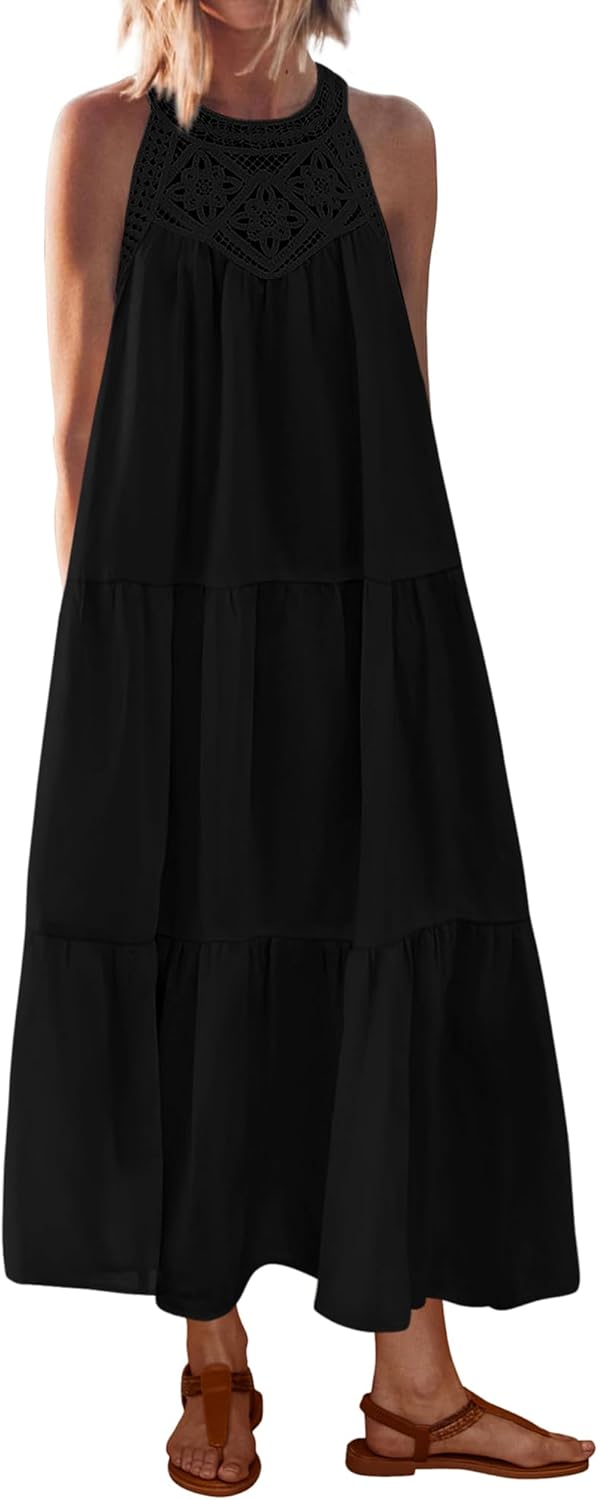 BTFBM Summer Halter Dresses for Women 2025 Casual Maxi Dress