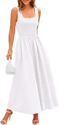 Potany Women's Summer Maxi Dress Casual Sleeveless Square Neck - Flowy