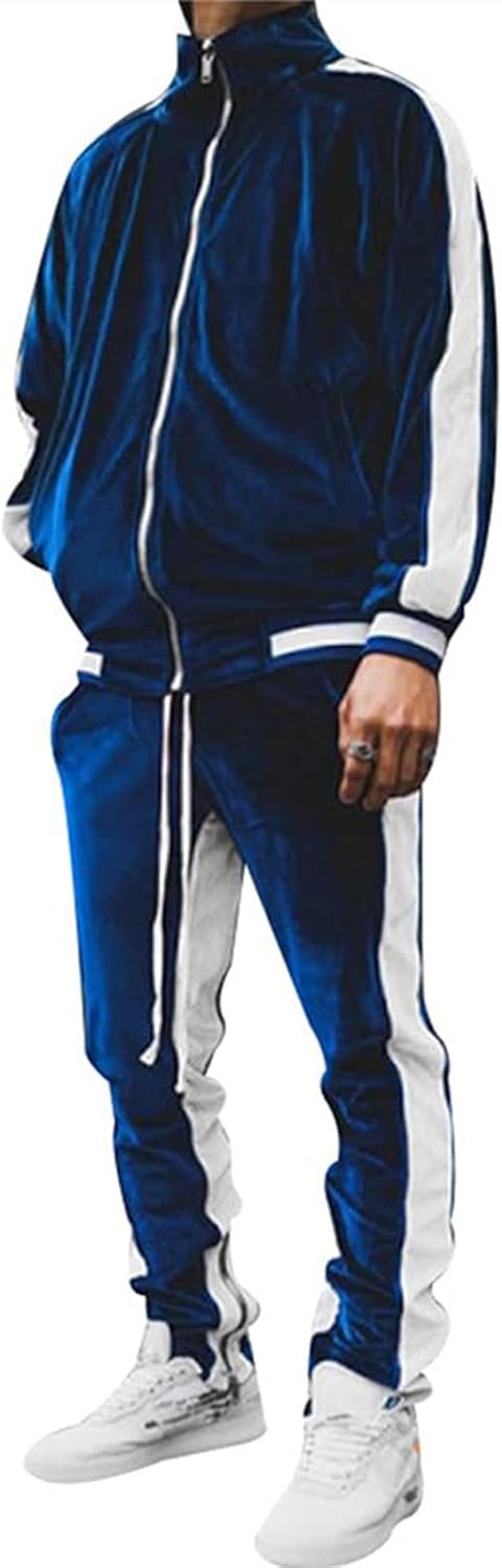 KISSQIQI Men's Golden Velvet Tracksuit Set for Casual Fitness