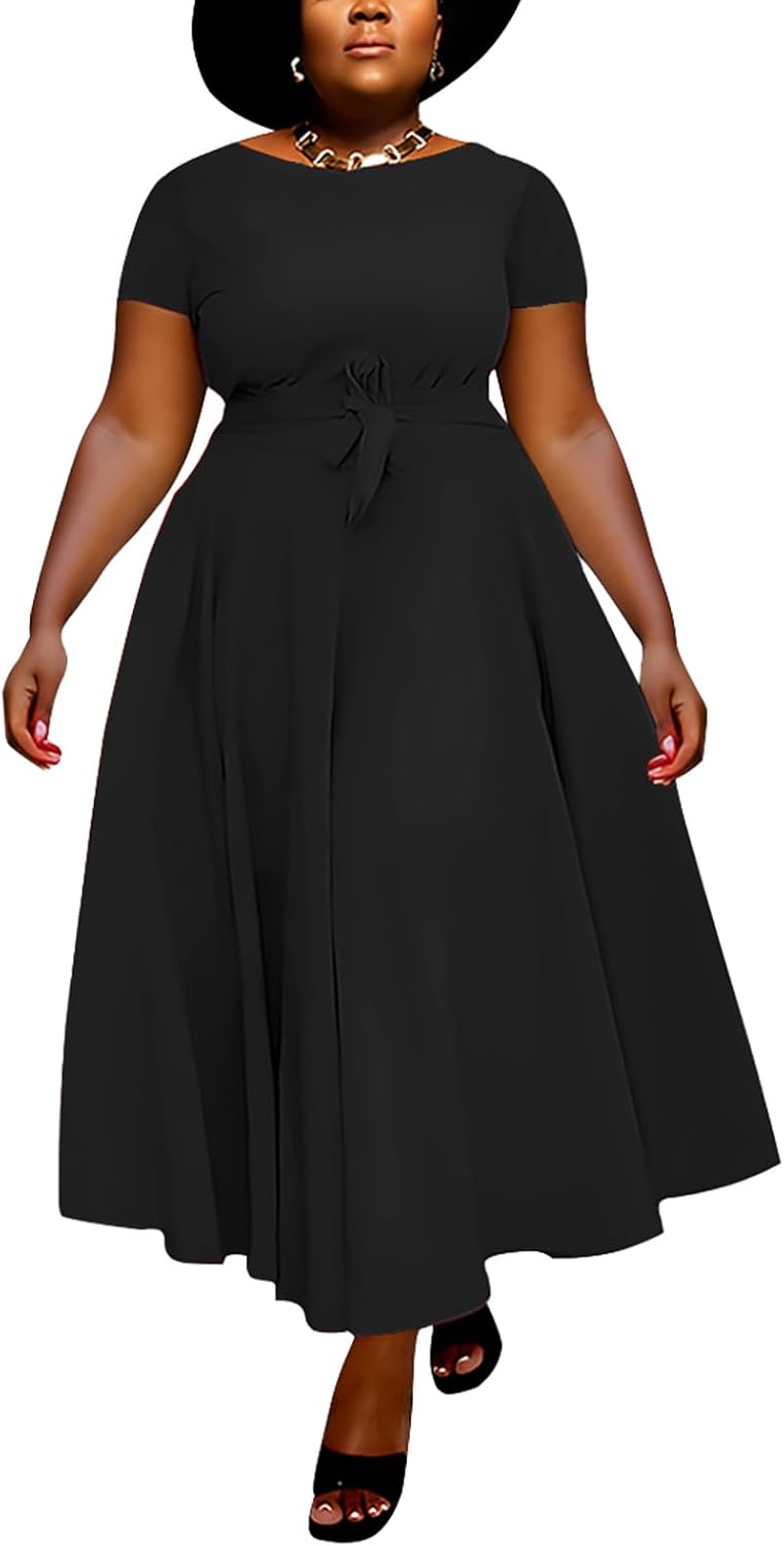 Women Plus Size Formal A Line Maxi Dress with Pockets