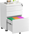 Superday White 3 Drawer Mobile Locking File Cabinet - Compact Under
