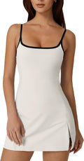 Womens Spaghetti Strap Tennis Dress with Built-In Shorts - Stylish not