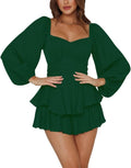 LYANER Women's Lantern Sleeve Ruffle Tie Waist Jumpsuit - Mini Romper