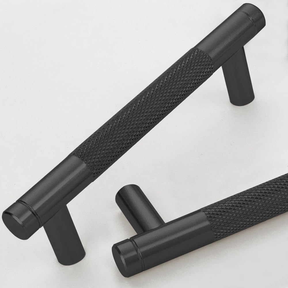 20 Pack 3 3/4 Inch Black Knurled Cabinet Handles for Modern Spaces