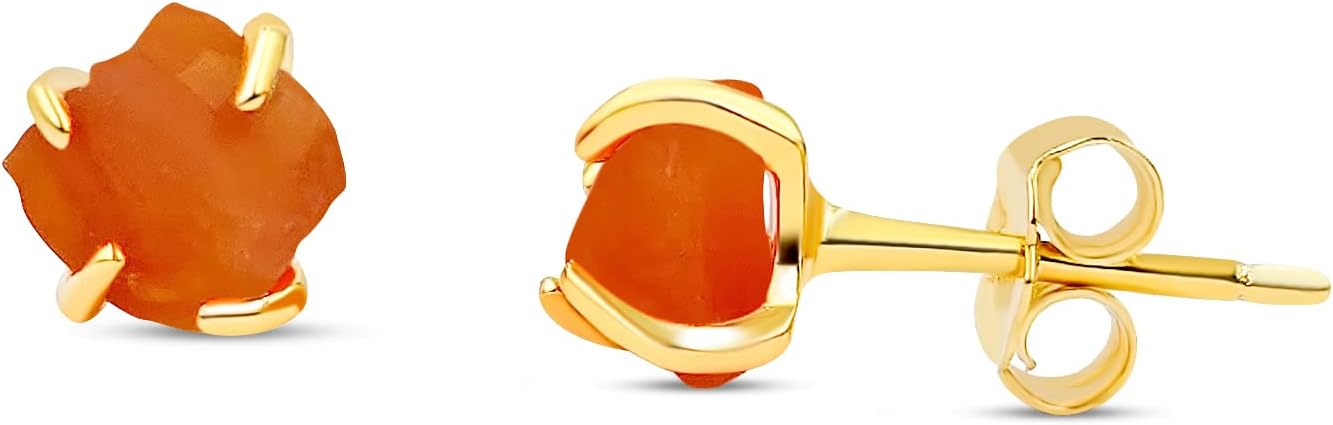 Raw Tiny Stone Stud Earrings in 925 Sterling Silver and Gold