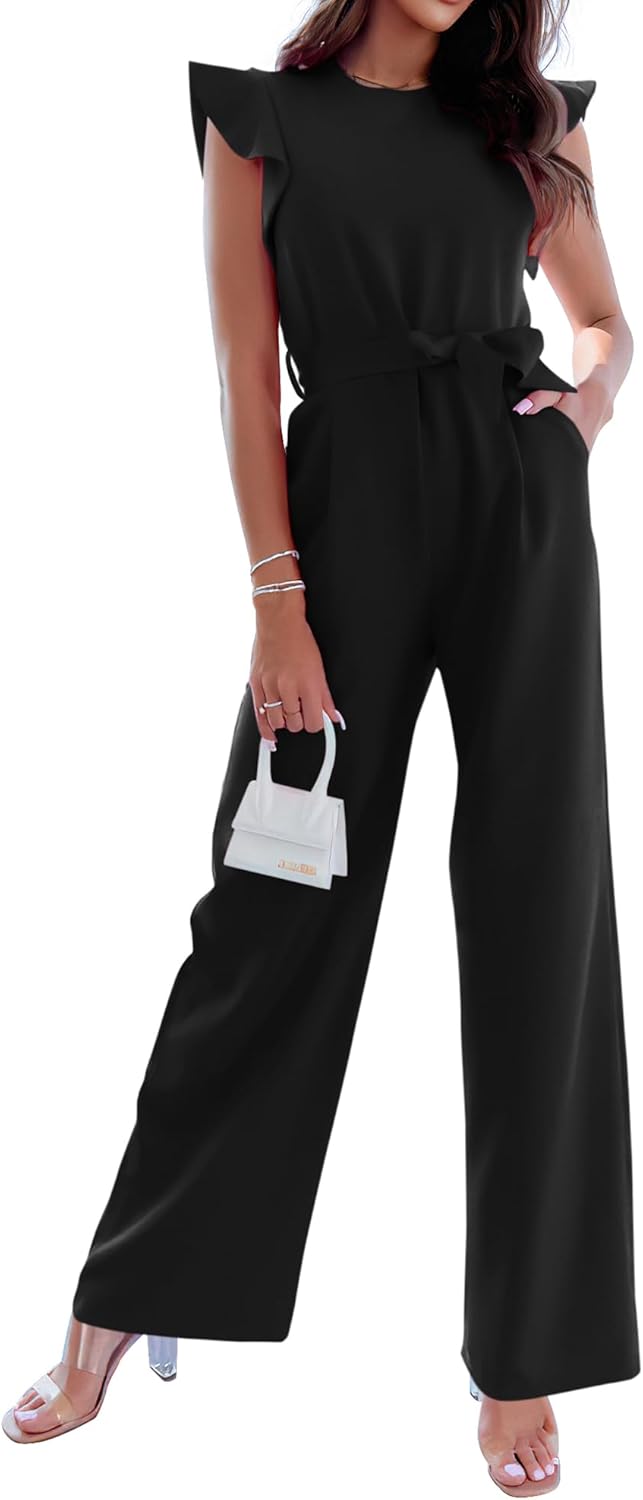 Stylish BTFBM Women Jumpsuits with Ruffle Cap Sleeves and Pockets