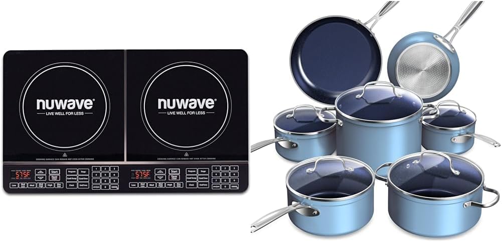 Nuwave Double Induction Cooktop with Duralon Blue Cookware Set