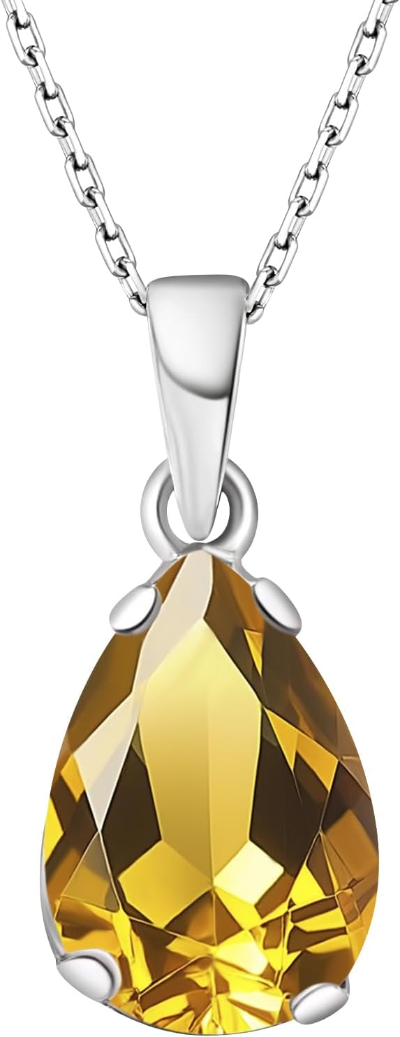 925 Sterling Silver Gemstone Teardrop Necklace for Women