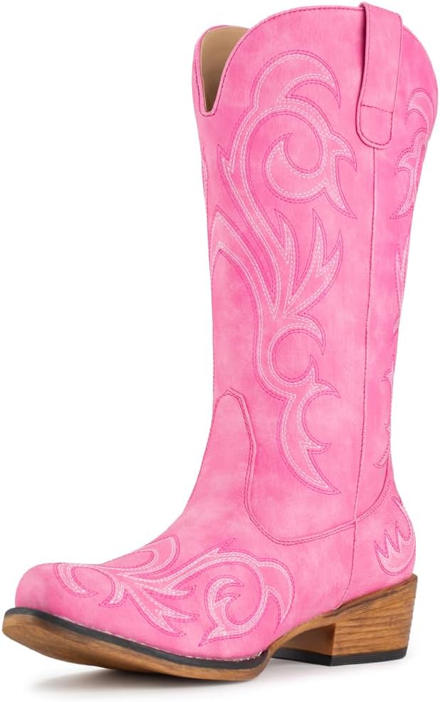 IUV Cowboy Boots for Women Mid Calf Pointy Toe Western Style