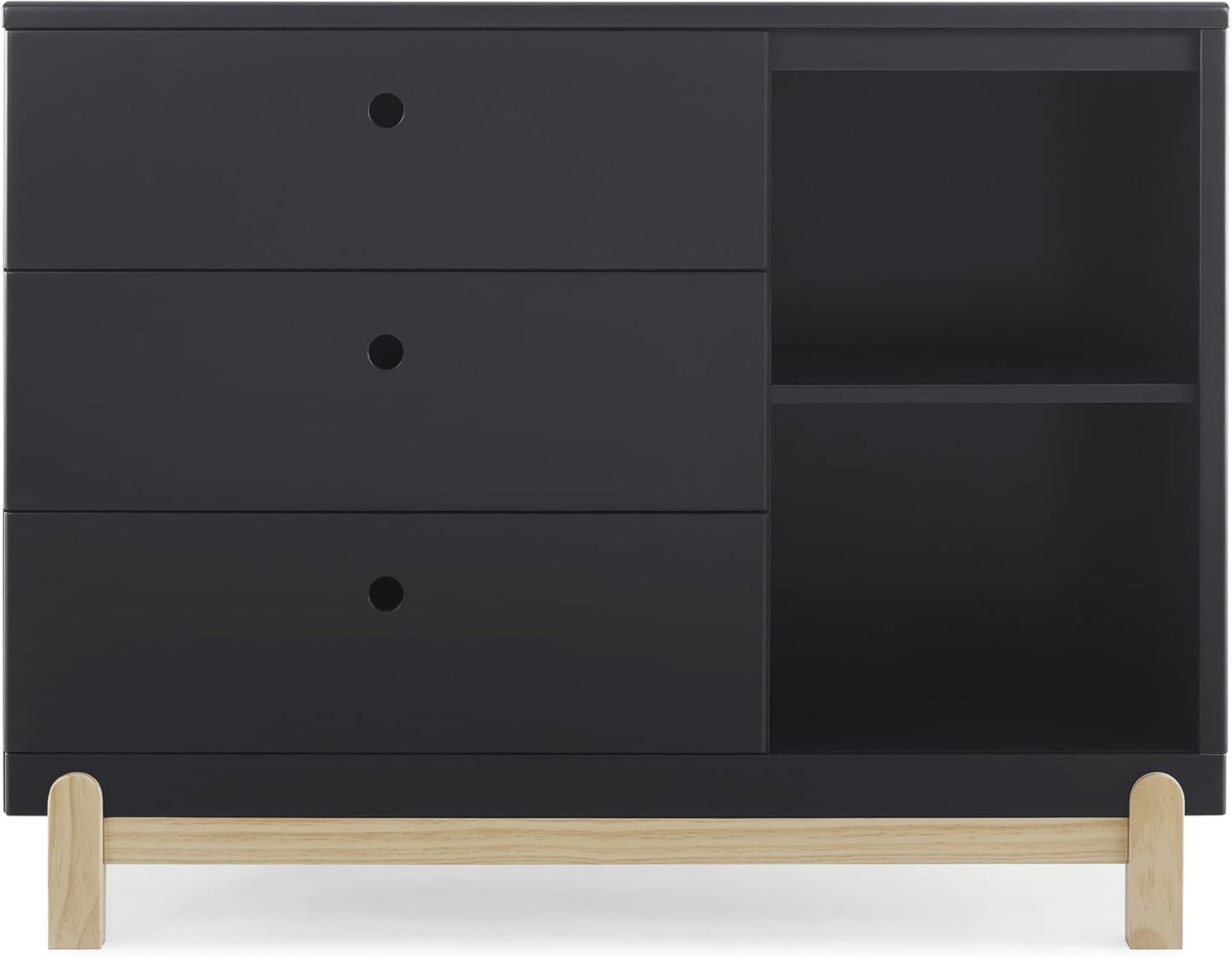 Delta Children Poppy 3 Drawer Dresser with Cubbies in Grey