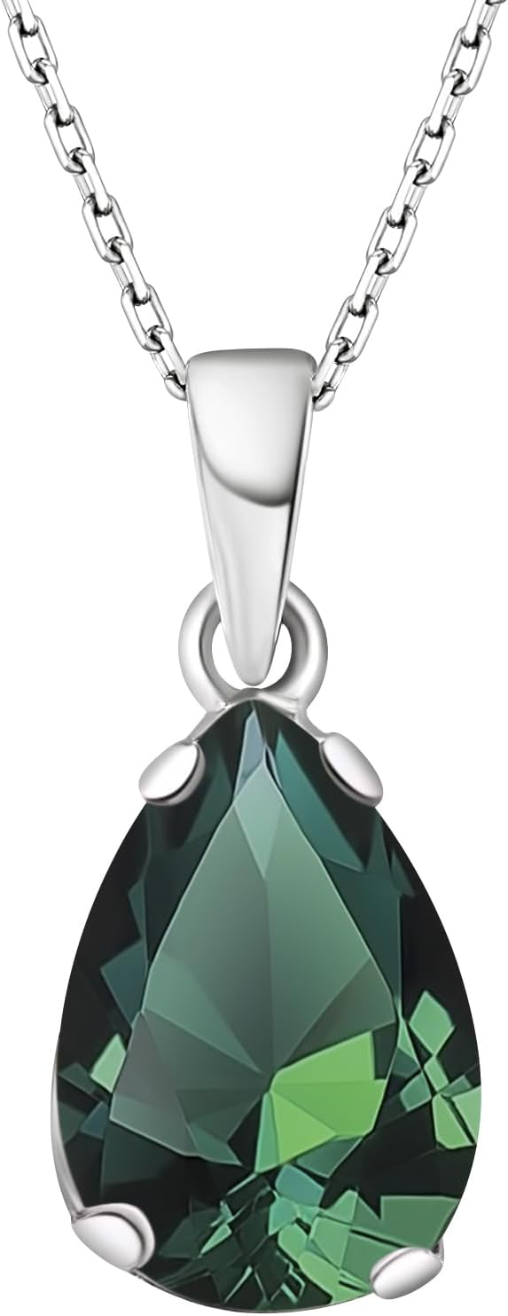 925 Sterling Silver Gemstone Teardrop Necklace for Women