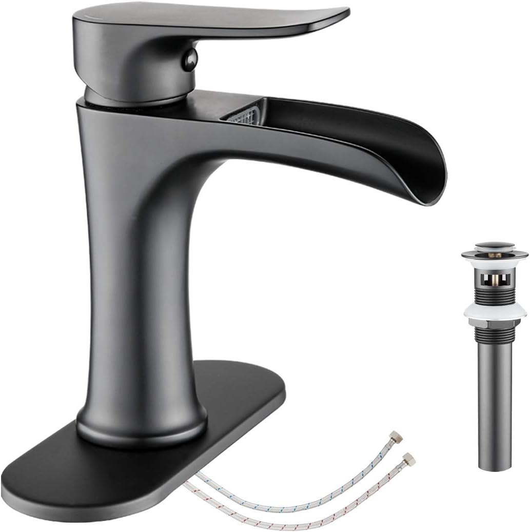 Waterfall Bathroom Faucet Black YUNDOOM Matte Black Design