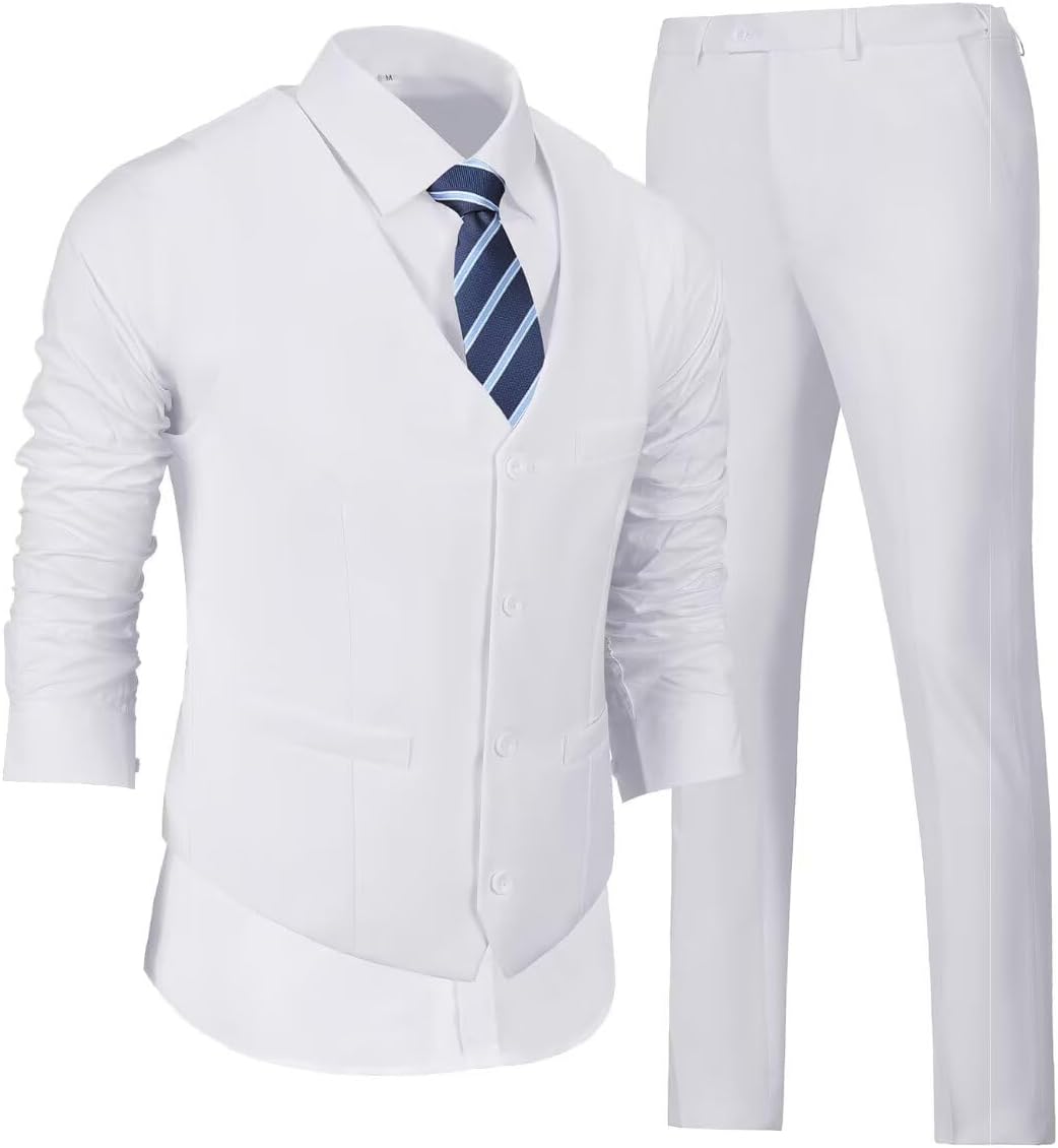 Wehilion Men's 2 Piece Vest Pants Set for Casual and Formal Wear