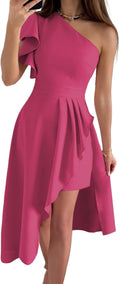 One Shoulder Ruffle Empire Waist Midi Dress - Elegant Wedding Guest