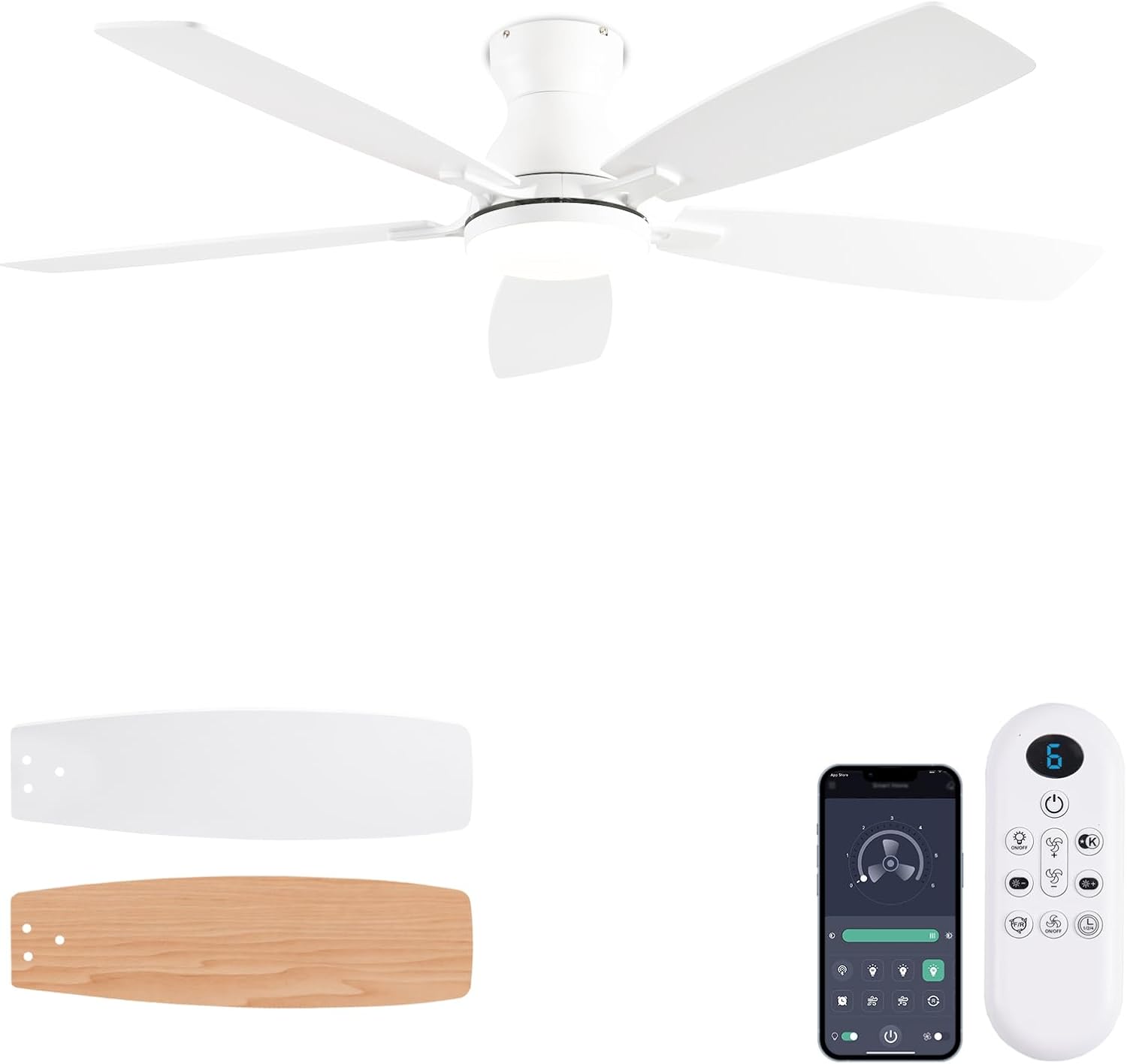 52 Inch Low Profile Ceiling Fan with Lights and Remote Control