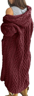 NIUBIA Womens Cable Knit Long Cardigan - Lightweight Hooded Layer
