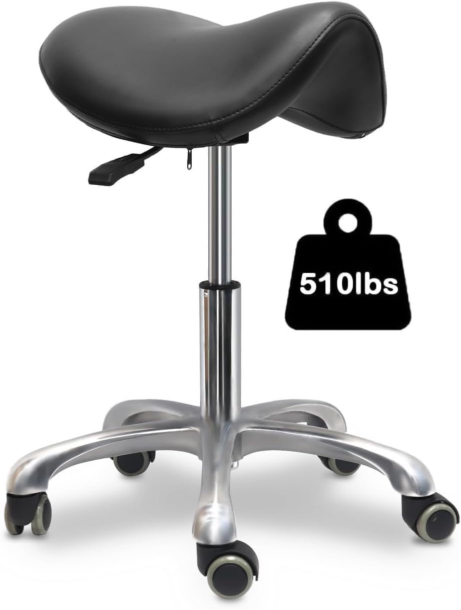 Ergonomic Saddle Stool with Wheels for Office and Salon Use