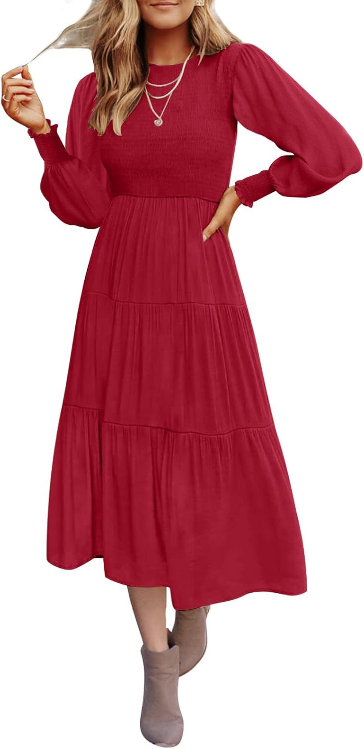 ZESICA Women's Casual Long Sleeve Midi Dress for Every Occasion