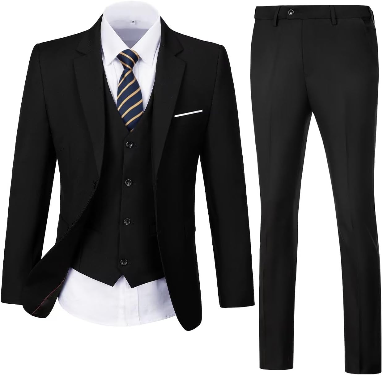 Mens Suit Solid Two Button Slim Fit 3 Piece Blazer Vest Pants