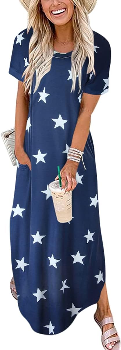 Womens Summer Maxi Dress Casual Loose Long T Shirt Sundress